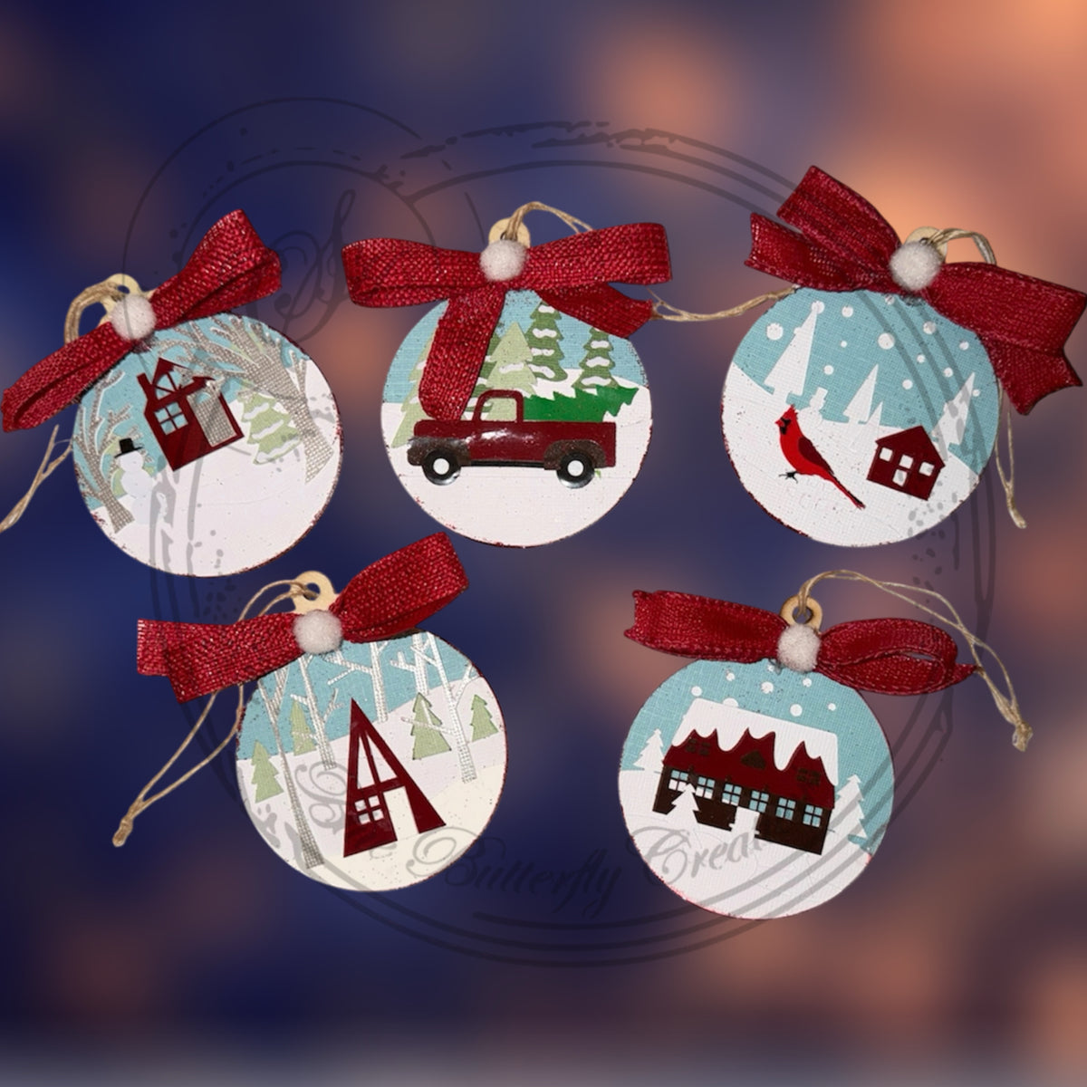 Set of 5 - Wood - Winter Scene