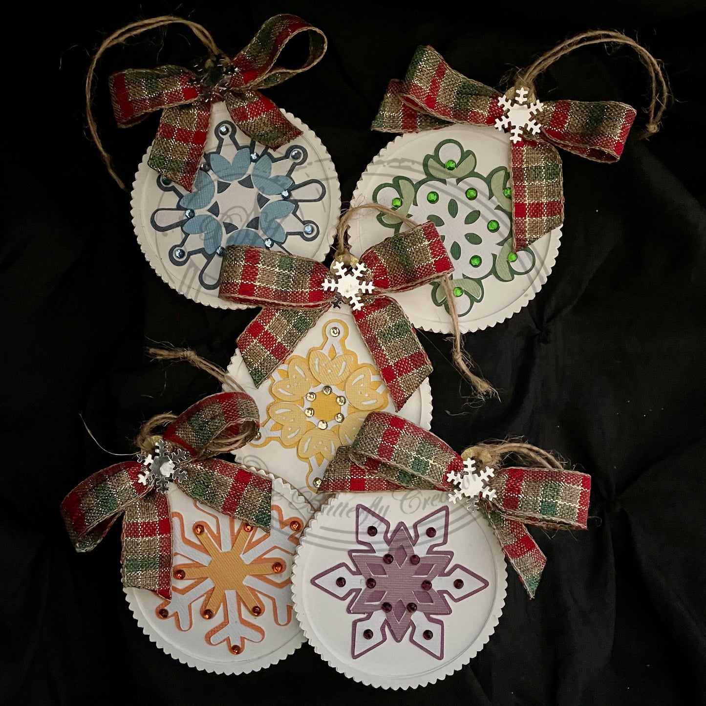 Set of 5 - Wood and Paper Snowflakes Ornaments