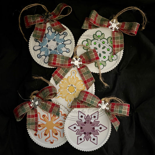 Set of 5 - Wood and Paper Snowflakes Ornaments
